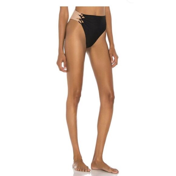 Camila Coelho Andres High Waist Bottom in Black & Nude Large NWT (2-16) - Picture 1 of 7